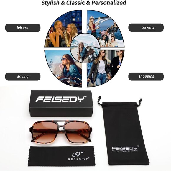 Retro Aviator Sunglasses for Women Men 70s Classic Vintage Shades Trendy Square - Picture 6 of 7